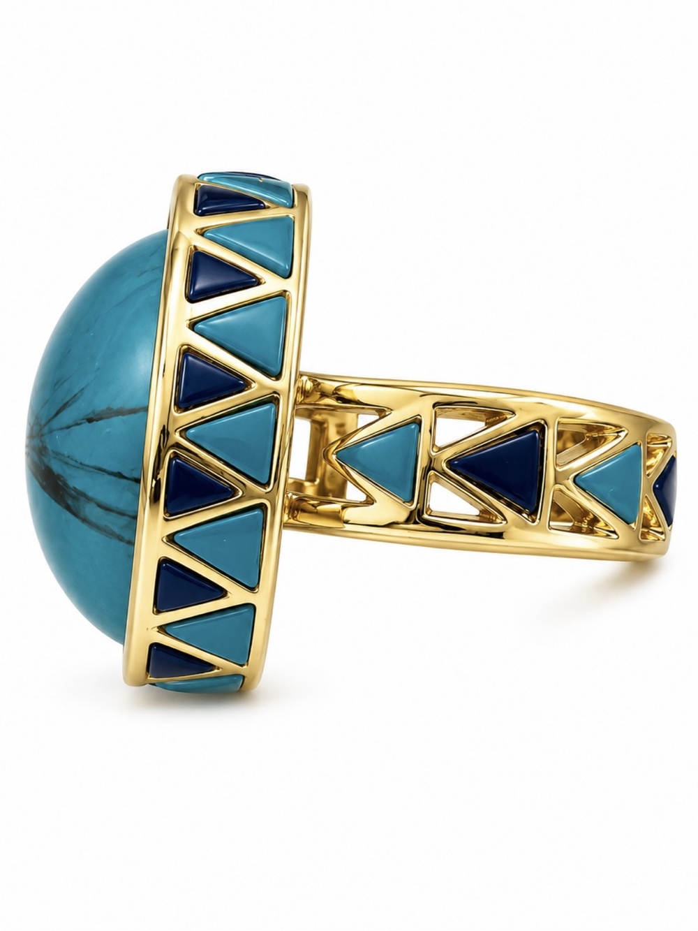 HOUSE OF HARLOW 1960 • Turquoise Triangle Enamel Boho Tribal Statement Ring - Picture 6 of 7